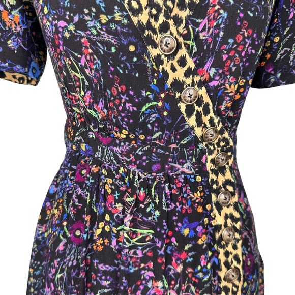 Anthropologie Maeve floral animal print Morgan dress v-neck buttons leopard 6 - Picture 5 of 16